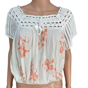 Free people day trippin crochet crop blouse cotton blouse size S